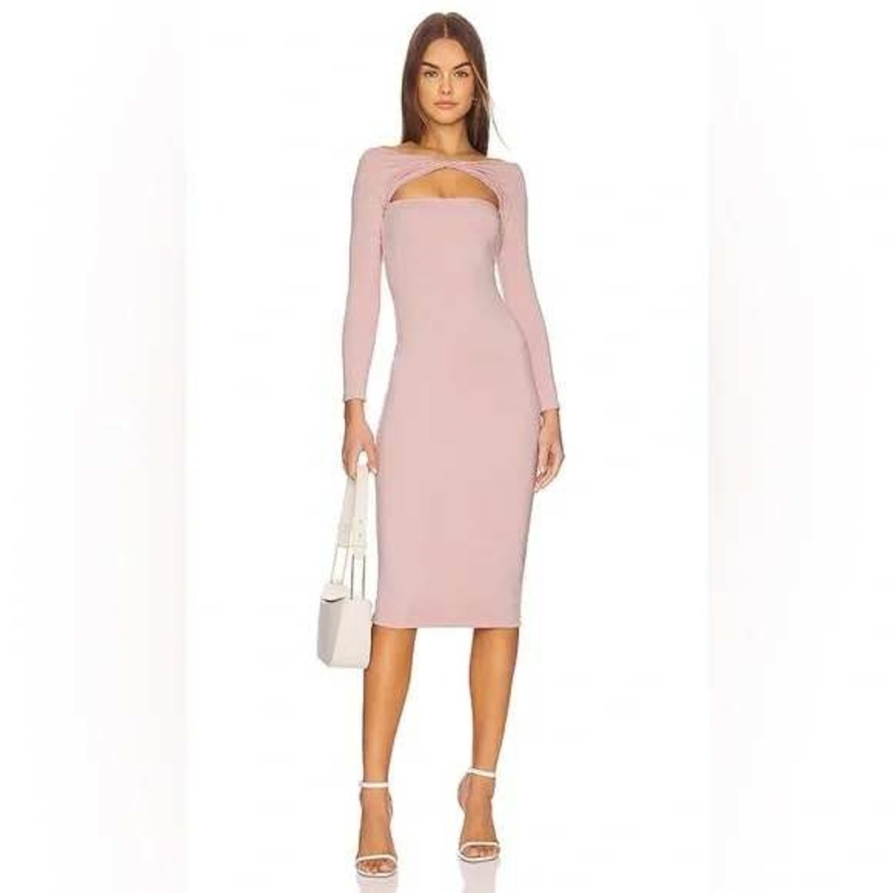 SEROYA Irene Dress Peakaboo Collarbone Bodycon Midi Size M Pink‎